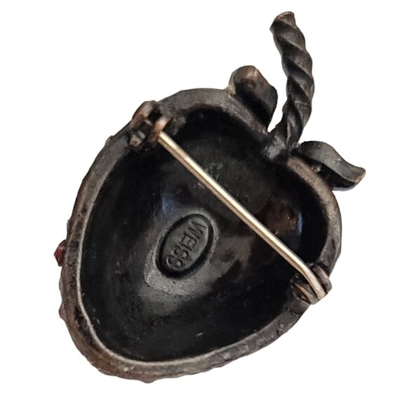 Weiss Red Rhinestone Japanned Strawberry Brooch Pin, Signed M683 - Picture 5 of 9